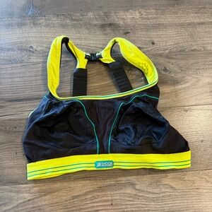 Shock Absorber Ultimate Run Bra Black Neon Lime Green High Impact Sports Bra 36B